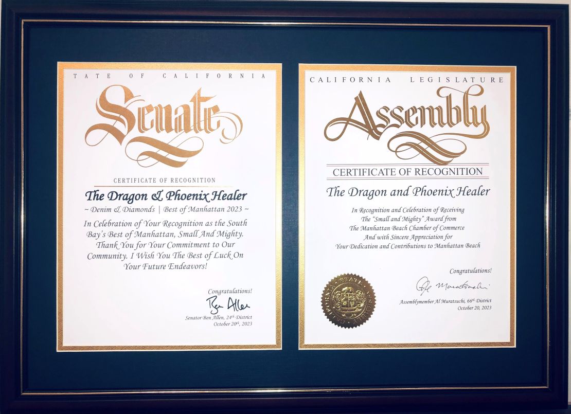 California Senate and State Assembly recognition for The Dragon and Phoenix Healer Best of Manhattan 2023 Small and Mighty Winner